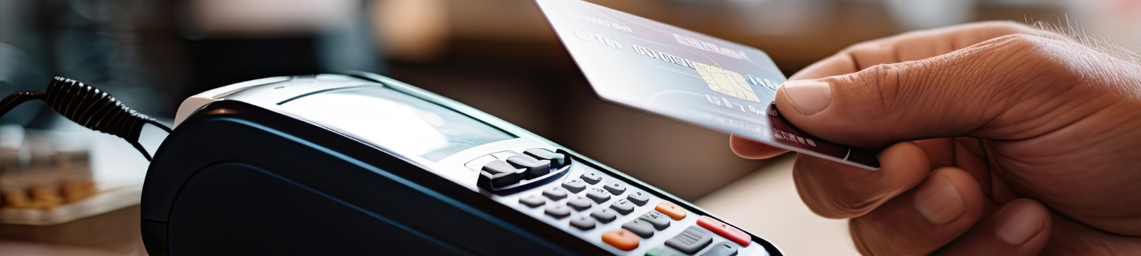 Hand holding a Debit Card Over a Sky, Mountain, Lake scene